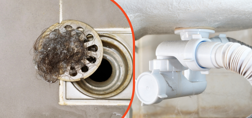 Fresh-smelling bathroom sink drain with cleaning products.